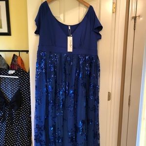 Plus size sequined maxi formal dress blue